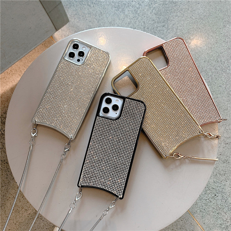 Compatible with Apple, Sparkle Glitter Strap Cord Chain Phone Necklace Lanyard Phone Case Carry Cover Hang For iPhone 12 11 Pro XS Max XR X 7 8 Plus 12