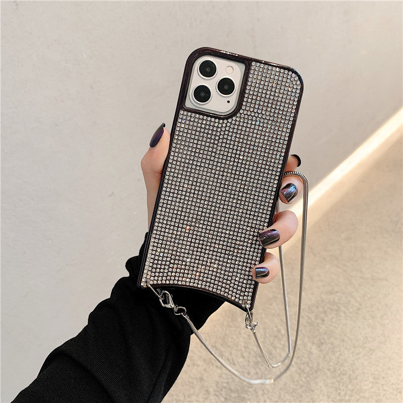 Compatible with Apple, Sparkle Glitter Strap Cord Chain Phone Necklace Lanyard Phone Case Carry Cover Hang For iPhone 12 11 Pro XS Max XR X 7 8 Plus 12