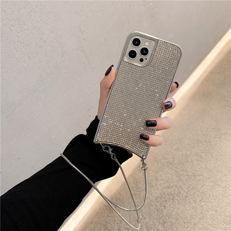 Compatible with Apple, Sparkle Glitter Strap Cord Chain Phone Necklace Lanyard Phone Case Carry Cover Hang For iPhone 12 11 Pro XS Max XR X 7 8 Plus 12