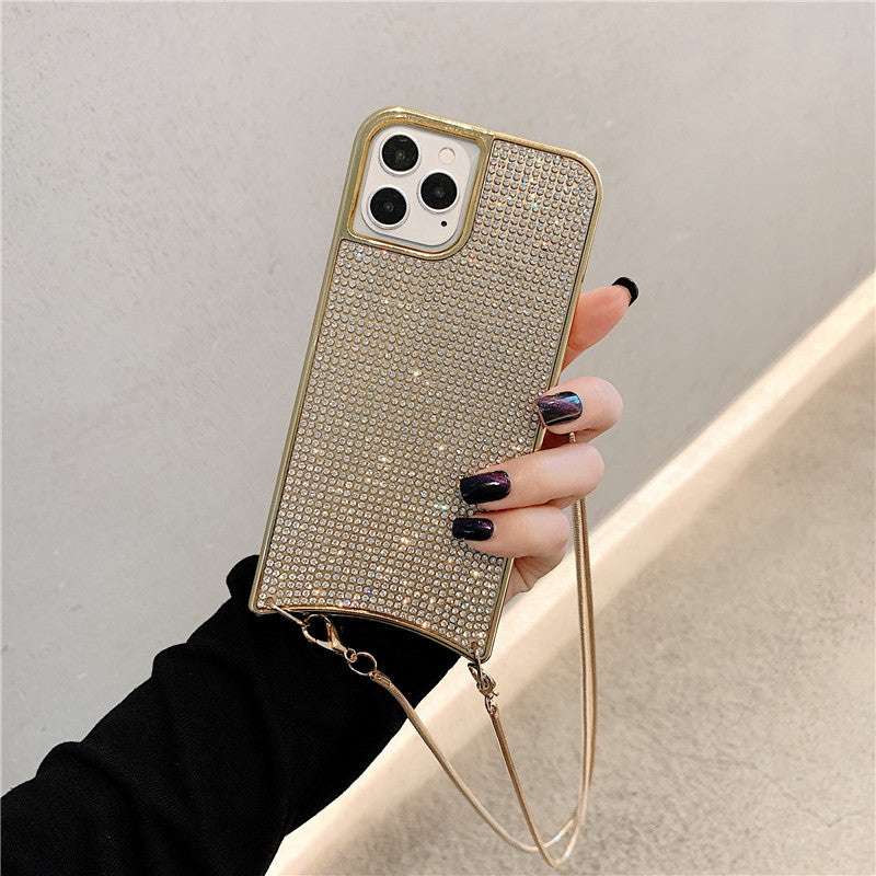 Compatible with Apple, Sparkle Glitter Strap Cord Chain Phone Necklace Lanyard Phone Case Carry Cover Hang For iPhone 12 11 Pro XS Max XR X 7 8 Plus 12