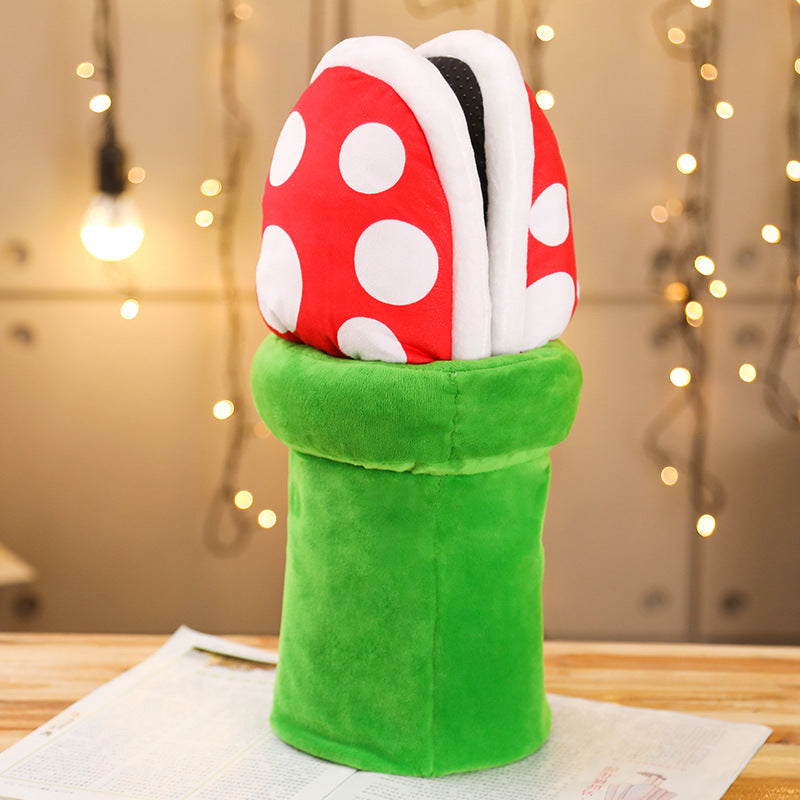 Cute Japan Anime Super Mario Bros Piranha Decoration Flower Autumn&winter Plush Slipper Cosplay Home Warm Shoes
