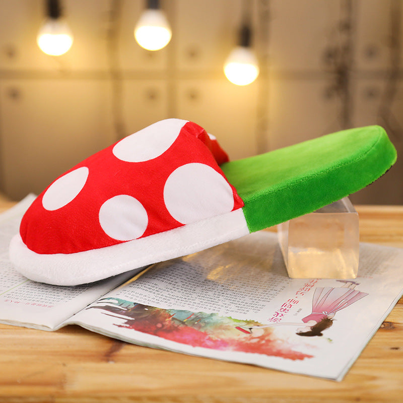 Cute Japan Anime Super Mario Bros Piranha Decoration Flower Autumn&winter Plush Slipper Cosplay Home Warm Shoes