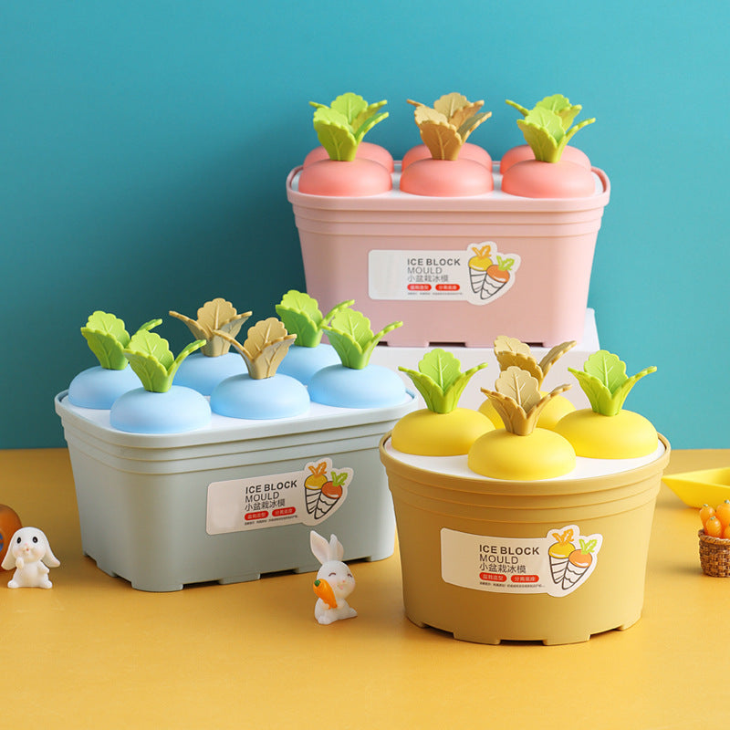 Creative Cute Potted Ice Cream Mold Children Cartoon Summer 6-Cell Household Detachable Ice Mold Customization