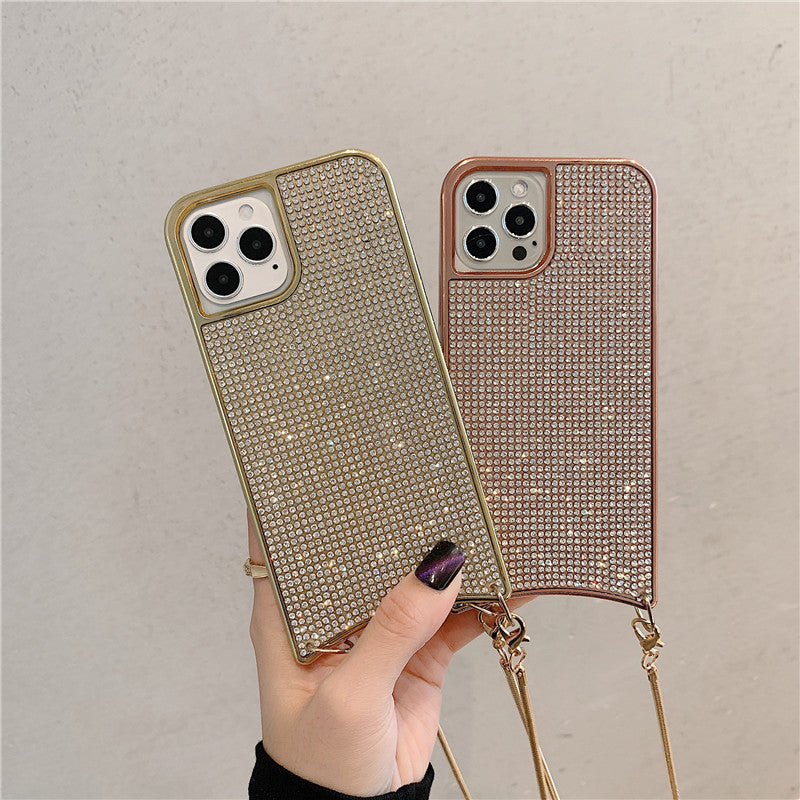 Compatible with Apple, Sparkle Glitter Strap Cord Chain Phone Necklace Lanyard Phone Case Carry Cover Hang For iPhone 12 11 Pro XS Max XR X 7 8 Plus 12