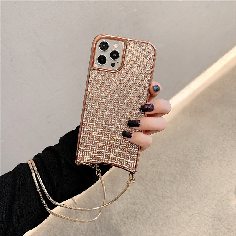Compatible with Apple, Sparkle Glitter Strap Cord Chain Phone Necklace Lanyard Phone Case Carry Cover Hang For iPhone 12 11 Pro XS Max XR X 7 8 Plus 12