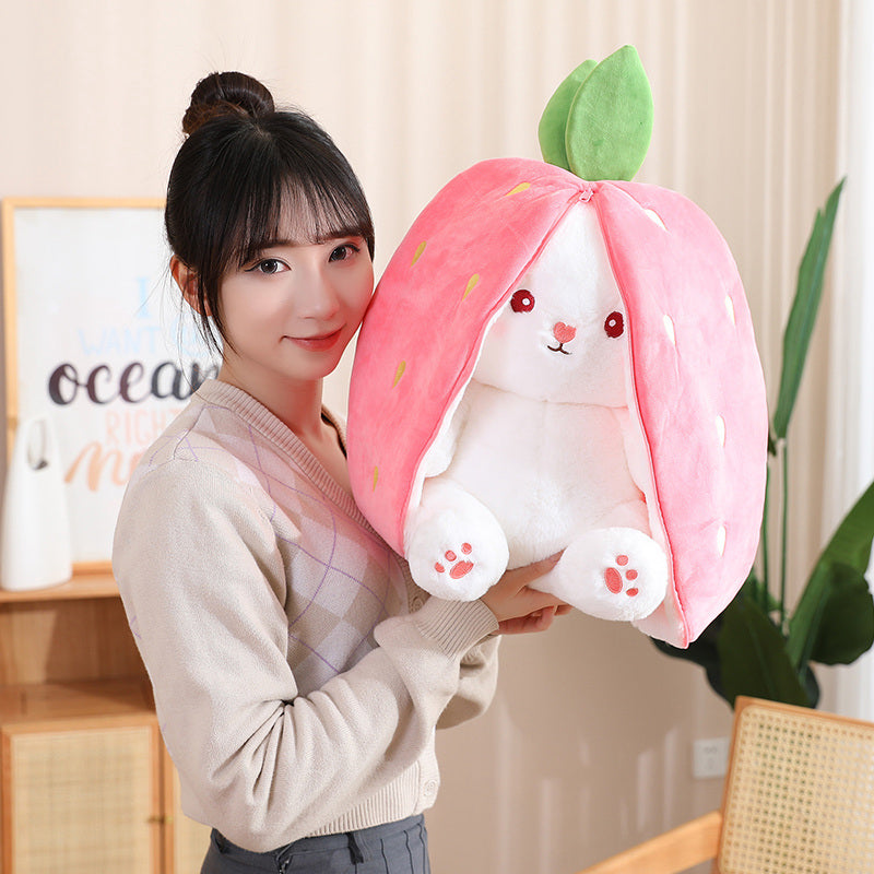 Kawaii Fruit Transfigured Bunny Plush Toy Cute Carrot Strawberry Turn Into Rabbit Plush Toy Kids Birthday Christmas Gift Muppet