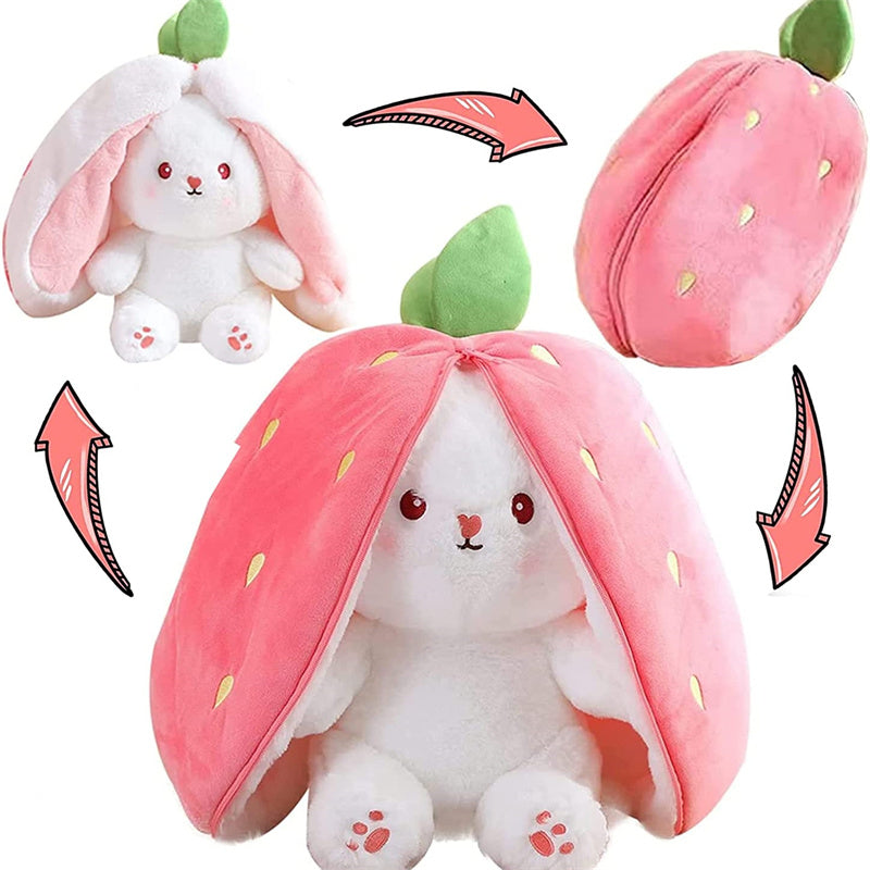 Kawaii Fruit Transfigured Bunny Plush Toy Cute Carrot Strawberry Turn Into Rabbit Plush Toy Kids Birthday Christmas Gift Muppet