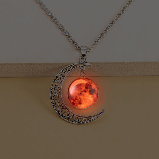 Fashion Glowing Red Luminous Moon Necklace