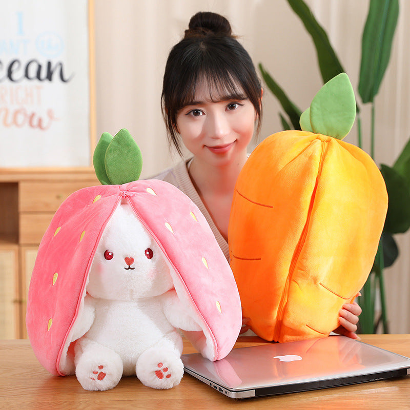 Kawaii Fruit Transfigured Bunny Plush Toy Cute Carrot Strawberry Turn Into Rabbit Plush Toy Kids Birthday Christmas Gift Muppet