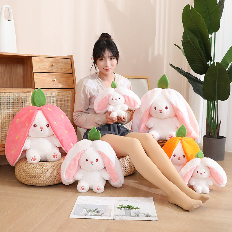 Kawaii Fruit Transfigured Bunny Plush Toy Cute Carrot Strawberry Turn Into Rabbit Plush Toy Kids Birthday Christmas Gift Muppet