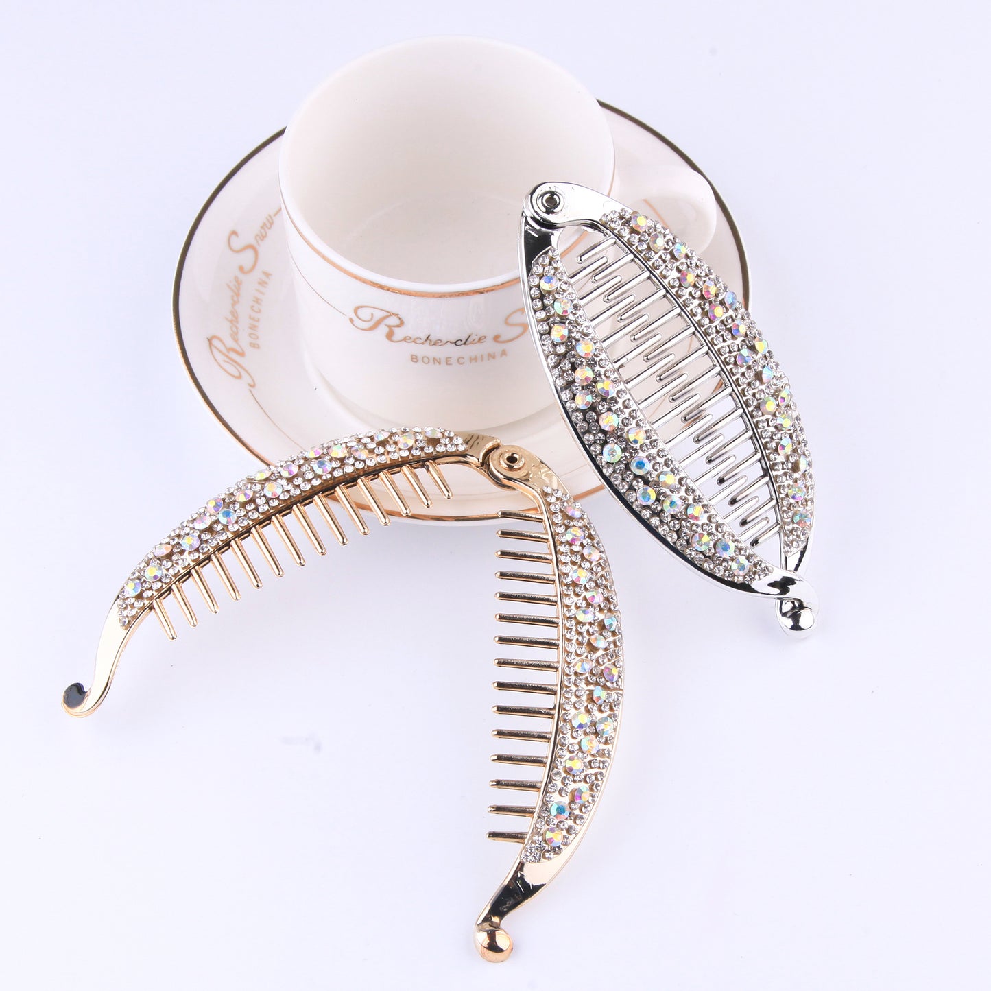 Popular Diamond Rhinestone Electroplating Fish Banana Fish-shaped Hair Clip