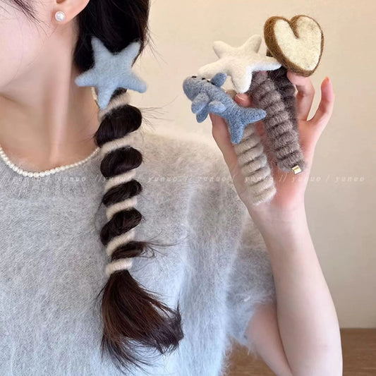 Plush Cute Braided Hair Phone Line Hair Ring Women